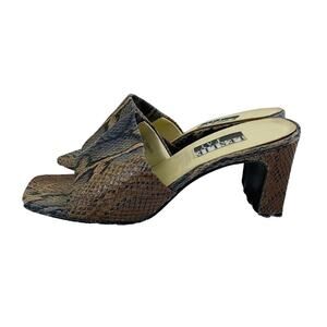 Vintage Y2K Leslie Fay Tan/Gray Snake Print Slide High Heel Sandal Women's 7.5